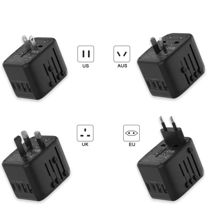 Uniwersalny adapter podróżny USB-A x2/USB-C x2 do ładowania czarny