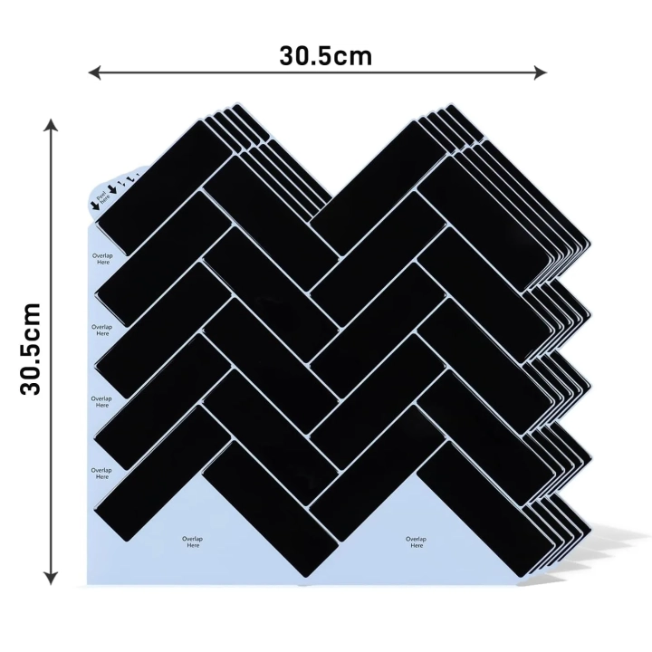 Naklejki 3D na ścianę VaryPaper Herringbone 30,5x30,5 cm, 20 szt. czarne