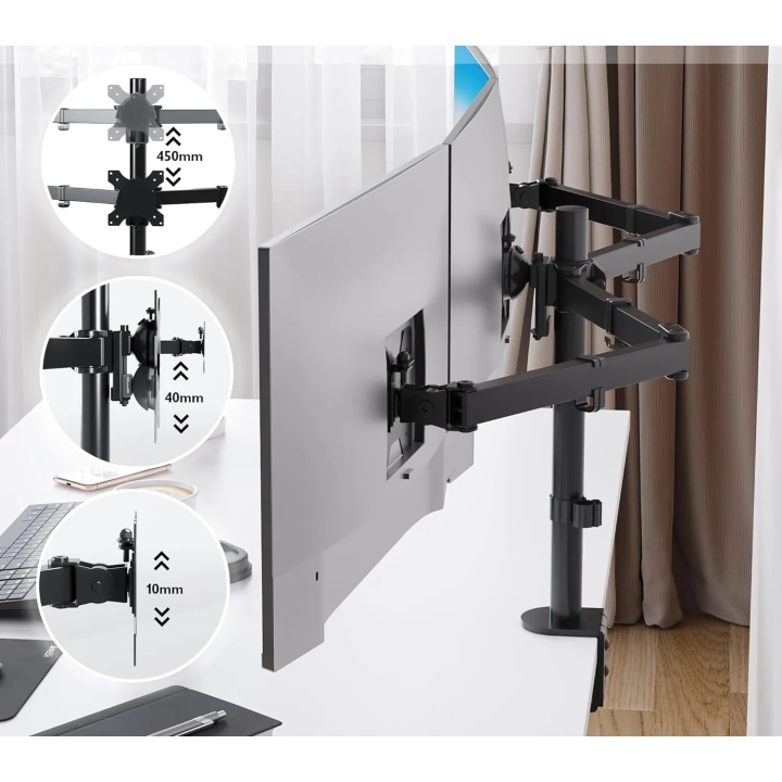 Stojak na trzy monitory BONTEC MDM003, 13-24'', do 10 kg uchwyt biurkowy z regulacją wysokości