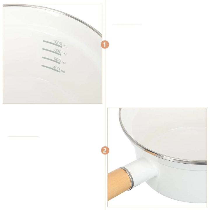 Rondel emaliowany Vaguelly 16 cm z miarką powłoką nieprzywierającą i drewnianym uchwytem