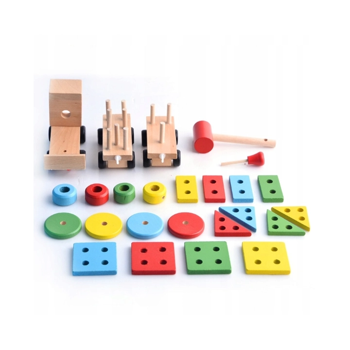LT292 DREWNIANY POCIĄG Z KLOCKAMI SORTER MONTESSORI WAGONY