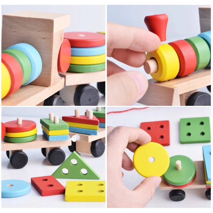 LT292 DREWNIANY POCIĄG Z KLOCKAMI SORTER MONTESSORI WAGONY