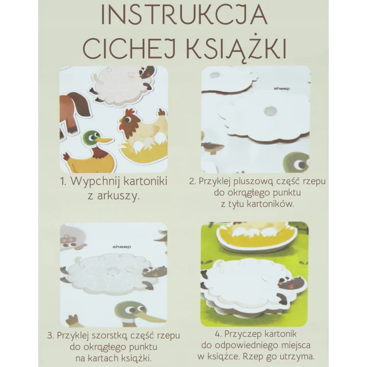 CICHA KSIĄŻECZKA Z KARTAMI KSIĄŻKA NA RZEP DLA DZIECI ZABAWKA MONTESSORI