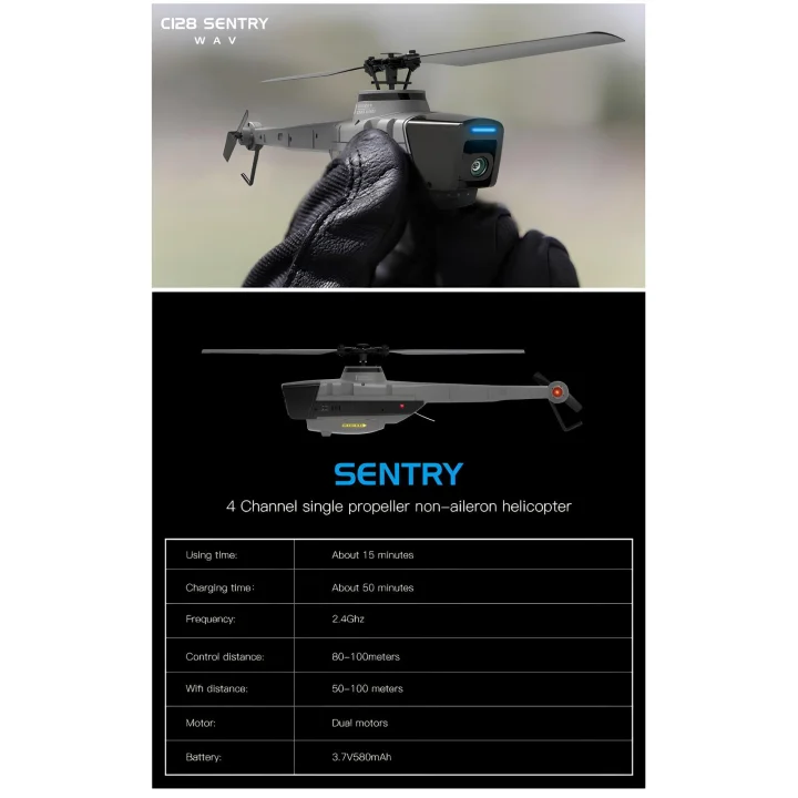 Dron helikopterowy C128 4CH śmigłowiec 1080P HD, 2,4 GHz, 1 bateria 3,7 V 580 mAh