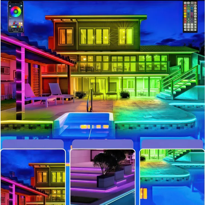 Taśma LED RGB 30 m IP68 wodoodporna na zewnątrz z pilotem i sterowaniem Bluetooth