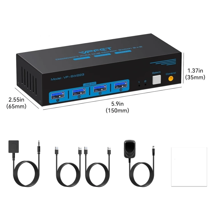 Przełącznik KVM DisplayPort 2xPC na 2 monitory 4K120Hz 8K60Hz USB3.0