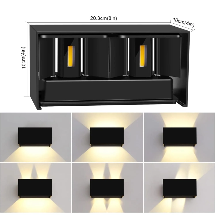 LED kinkiet Kingwen, 20 W, 3000 K, IP65, czarny, zestaw 2 szt.