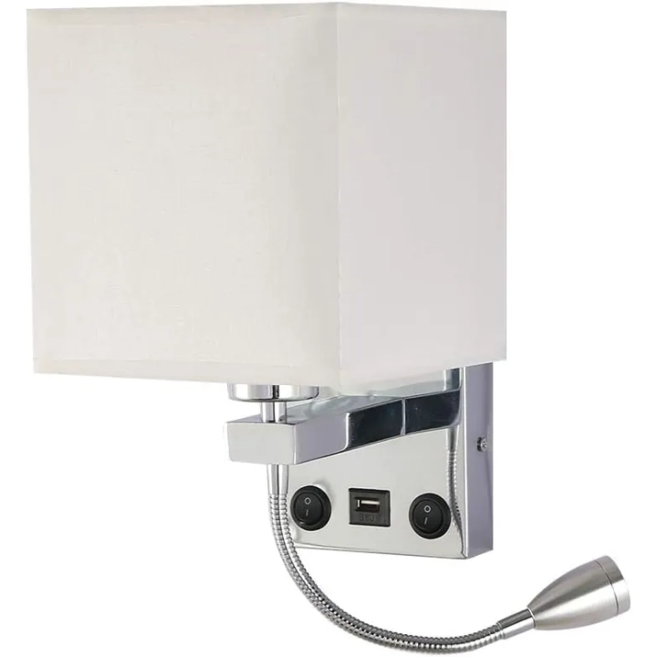 Lampa LED do czytania regulowana ALLOMN gęsia szyja USB chrom POWYSTAWOWY