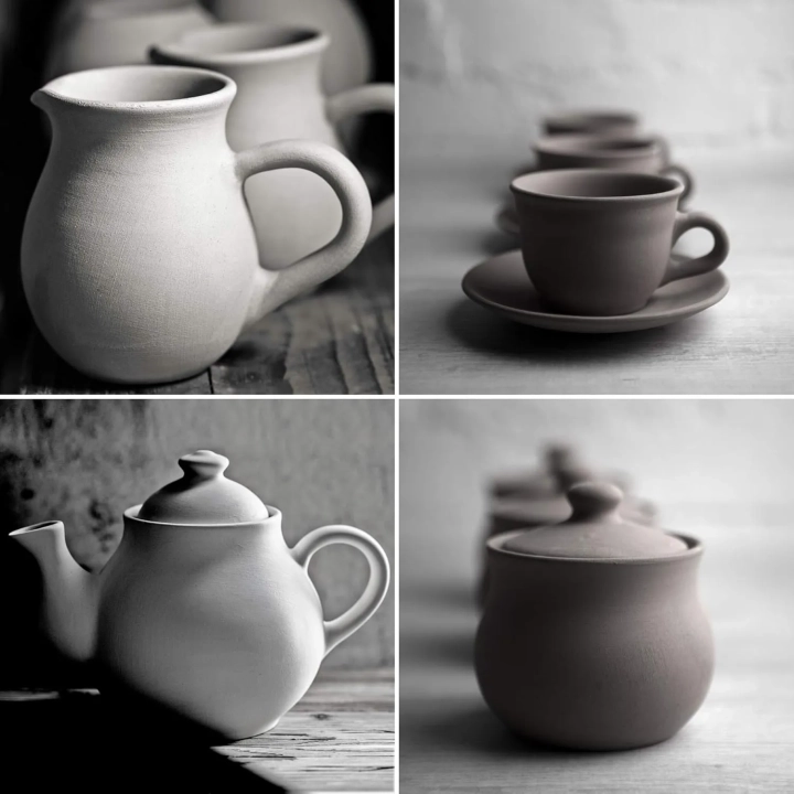 Ręcznie robiony fioletowo-biały zestaw ceramiczny NIE KOMPLET