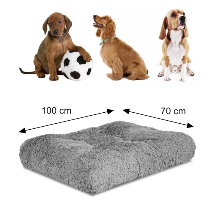 Legowisko dla psa poduszka gruba miękka shaggy 130x90 cm jasnoszare