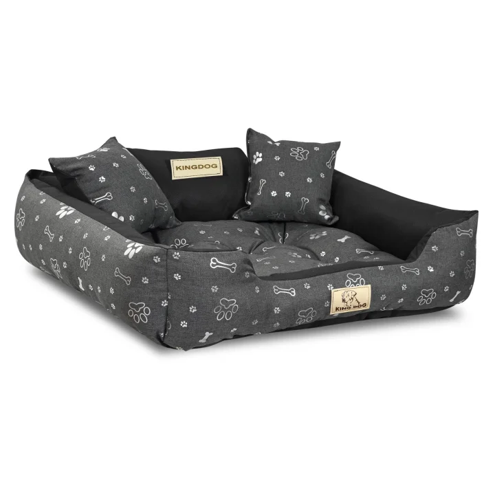 Legowisko dla psa kojec KINGDOG 75x65 cm personalizowane wodoodporne kości srebrne