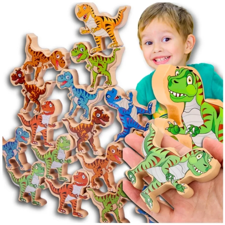 GRA ZRĘCZNOŚCIOWA LOGICZNA KLOCKI BALANSUJĄCE DINOZARY T-REX WIEŻA JHTOY-640