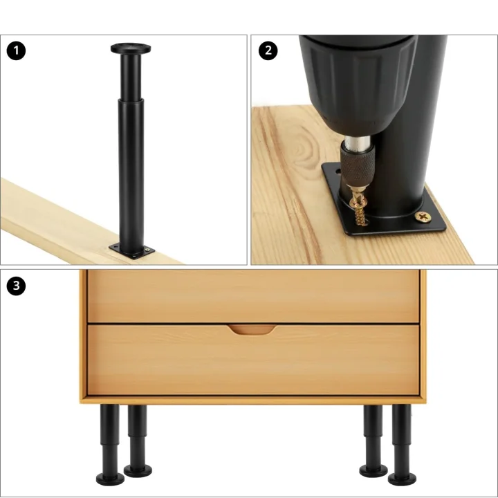 Nóżki meblowe QWORK regulowane 25-42 cm czarne 4 szt. POWYSTAWOWY