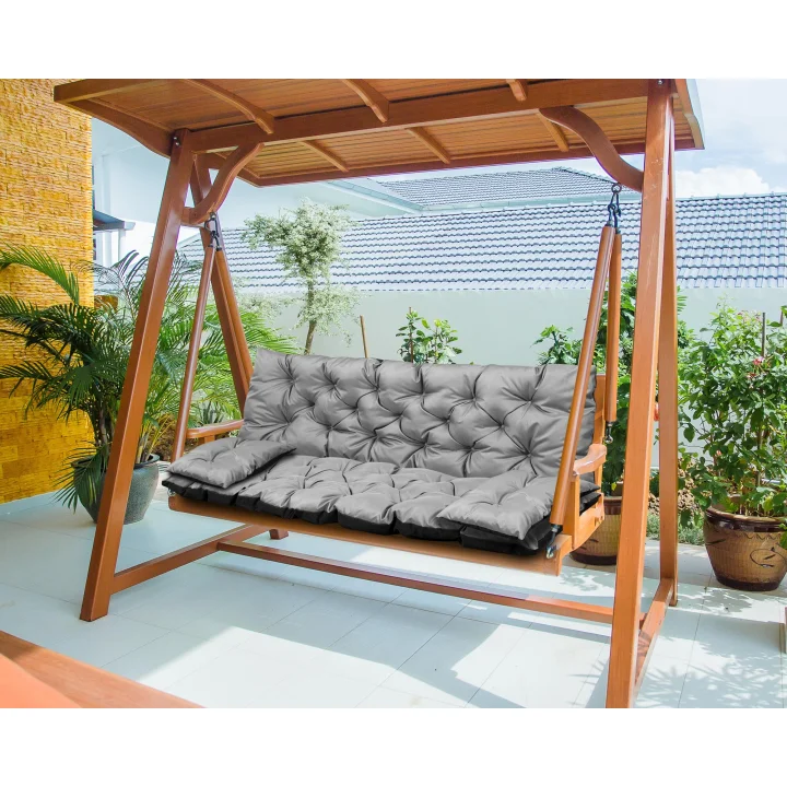 Poduszka ogrodowa 180x60x50 cm + 2 poduszki na ławkę huśtawkę wodoodporna szara
