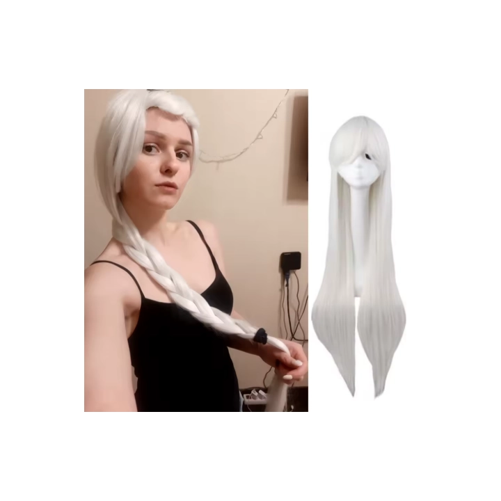 Długie białe peruki proste 100cm cosplay anime syntetyczne włosy do przebrania sesji zdjęciowej