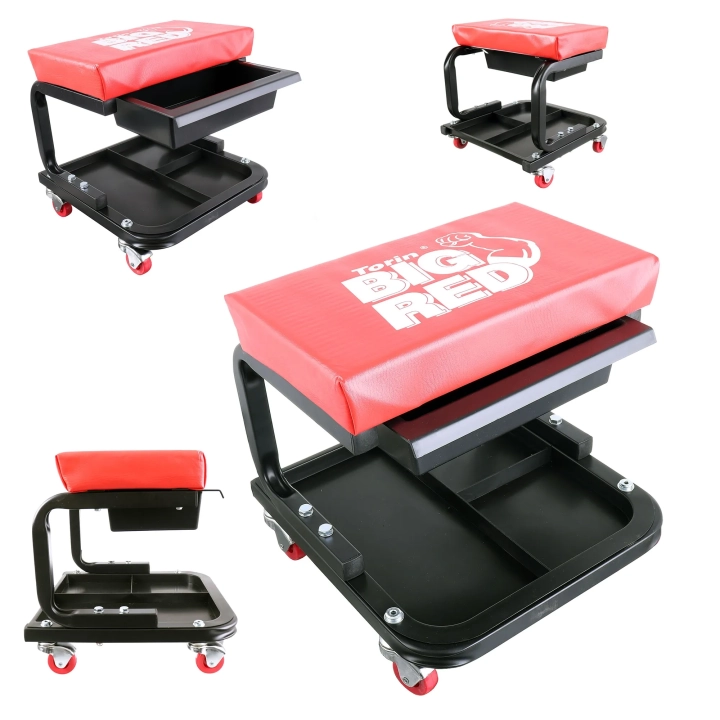 Taboret Warsztatowy Krzesełko Warsztatowe Szuflada Koła łożyskowane Big Red