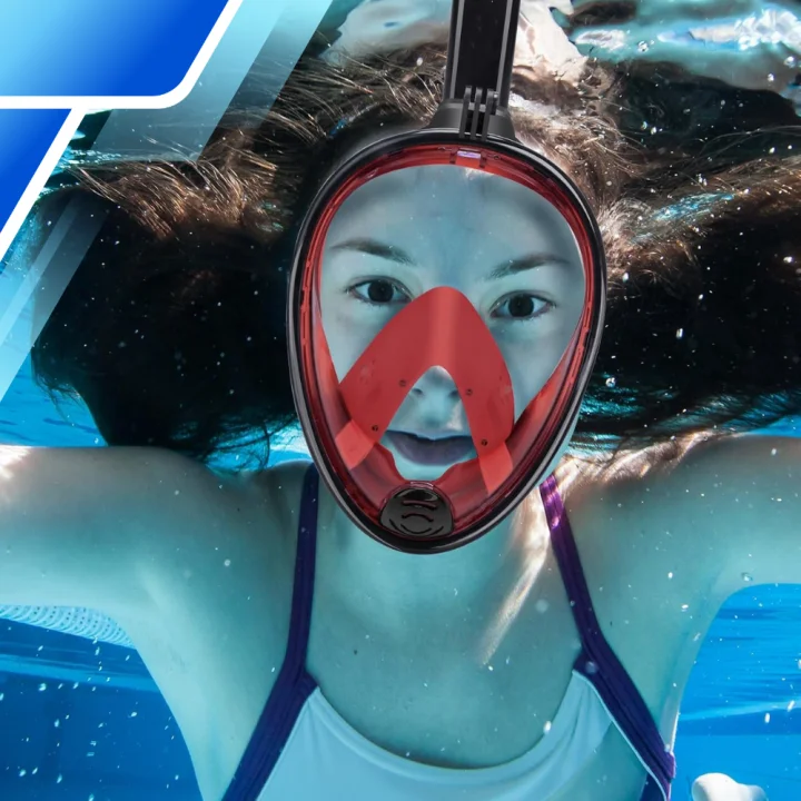 Maska do Nurkowania Pełnotwarzowa L/XL Składana do Pływania Snorkelingu CZARNO CZERWONA
