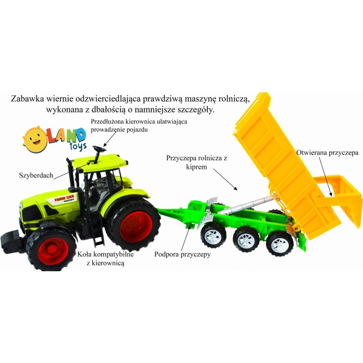 TRAKTOR Z PRZYCZEPĄ KIPER WYWROTKA OTWIERANA PRZYCZEPA 54 cm