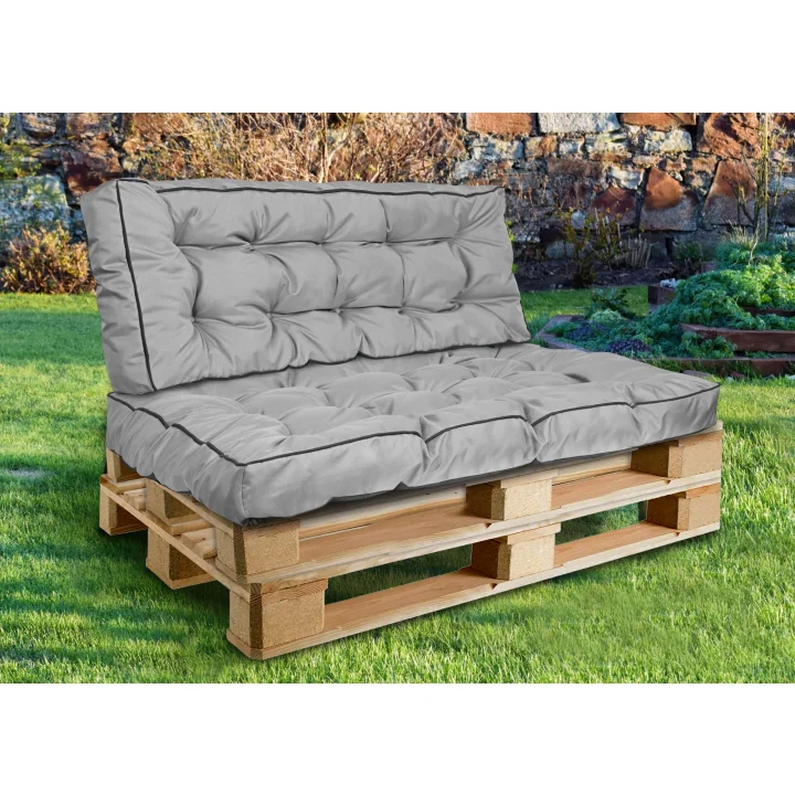 Zestaw Poduszka ogrodowa z wysokim bokiem 120/80 cm + 120/40 cm na ławkę palety wodoodporna szara