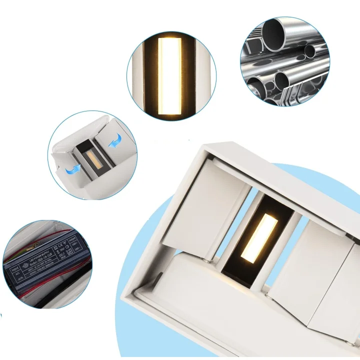 Lampa ścienna LED 24 W biała regulowana IP65 3000 K Cwycfw DCL002D 4 szt.