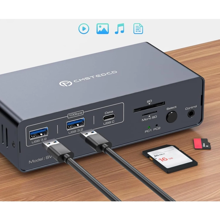 Przełącznik KVM USB-C 13w1 2 monitory 2 komputery HDMI 4K60Hz EDID FQuanmap FQ-de-SW521 POWYSTAWOWY