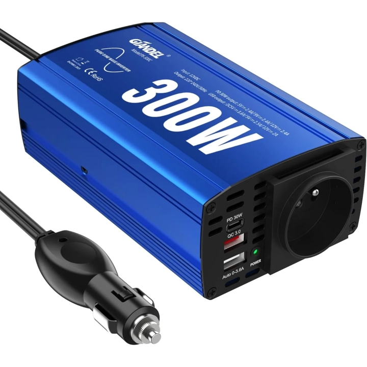Adapter samochodowy GIANDEL PS-300C, 2x USB 4.8A, AC przetwornica napięcia z gniazdem sieciowym