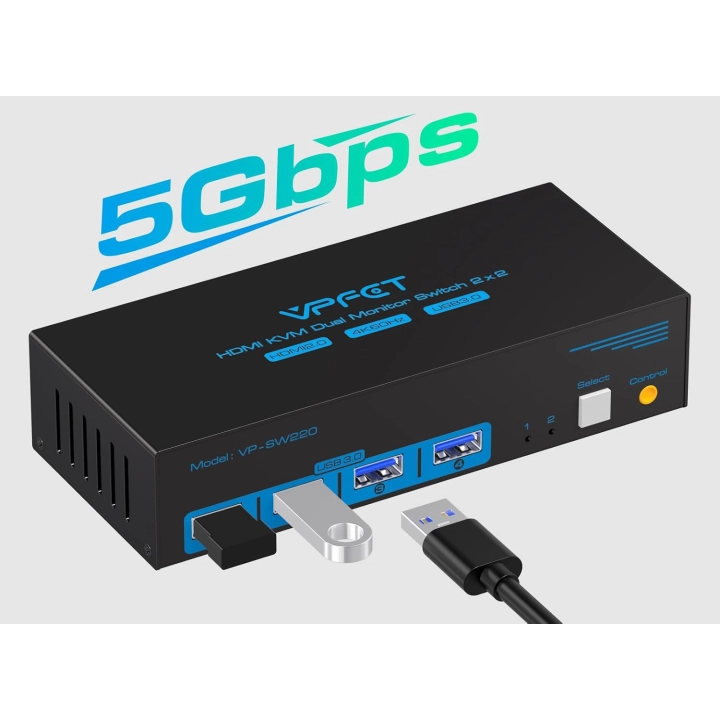 Przełącznik HDMI KVM CMSTEDCD VP-SW220 4K 60Hz 2PC 2 monitory USB 3.0, pilot