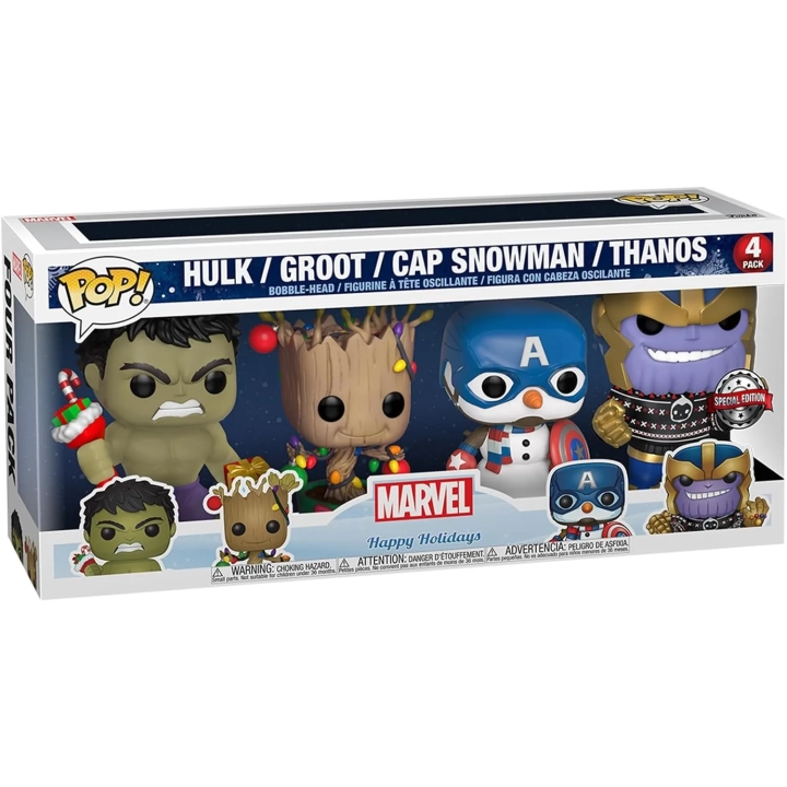Funko POP! Marvel Happy Holidays Hulk Groot Cap Thanos 4pak SE
