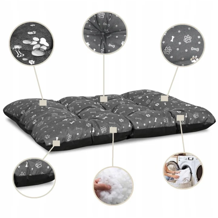 Legowisko dla psa poduszka PRESTIGE 80x60 cm wodoodporna kości srebrne