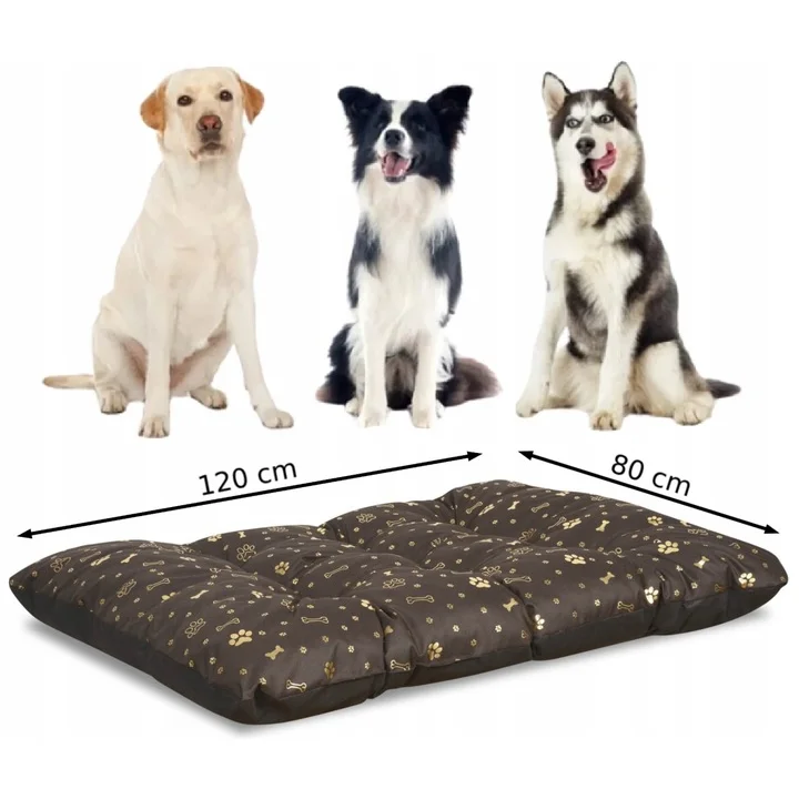 Legowisko dla psa poduszka PRESTIGE 120x80 cm wodoodporna kości złote