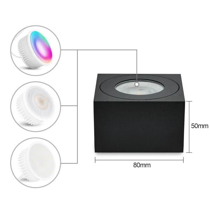 Reflektory sufitowe LED KYOTECH IP44 do łazienki Ø80x80x50 mm czarne 4 szt