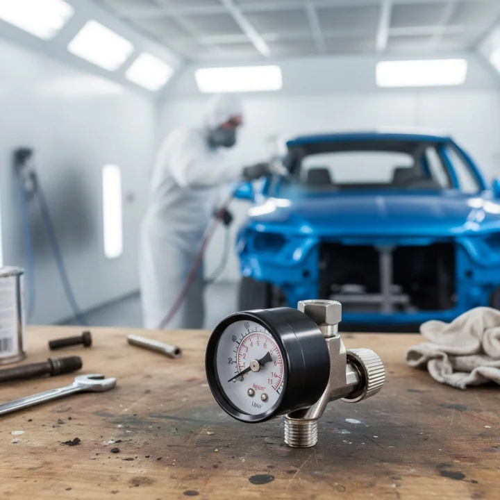 Reduktor Ciśnienia Powietrza Szklany Pistoletu Lakierniczego 1/4 Manometr