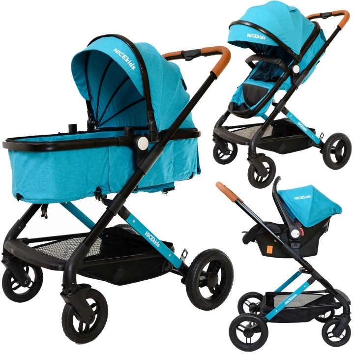 WÓZEK DLA DZIECI ALUMINIOWY 3W1 508 NICEKIDS SELEDYNOWO CZARNY