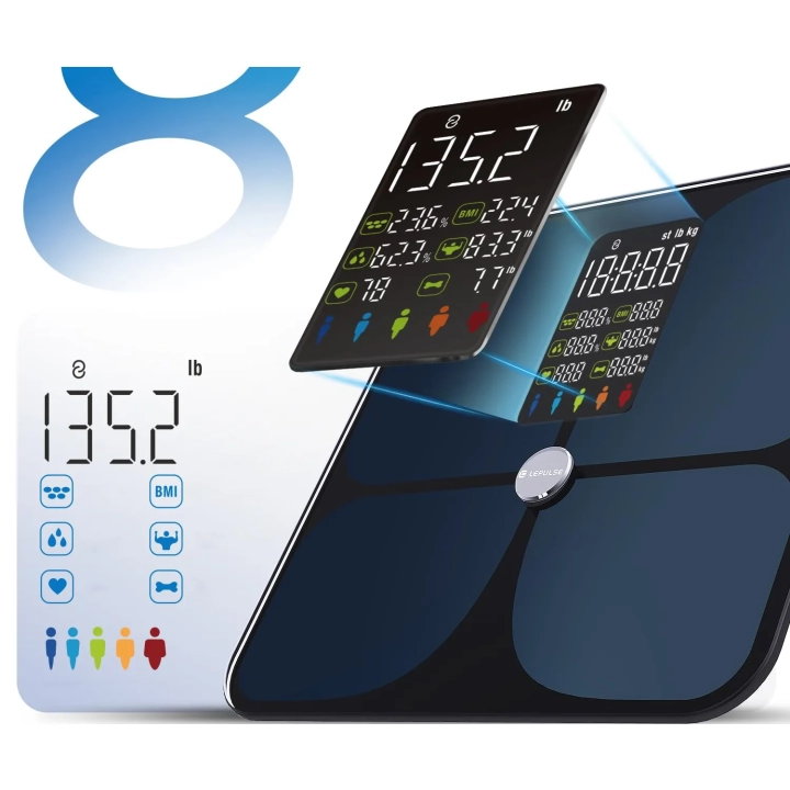 Cyfrowa waga Bluetooth Lepulse FI2016LB z analizą ciała BMI POWYSTAWOWY