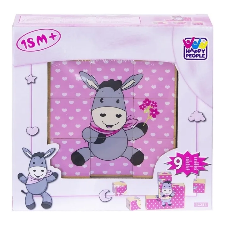 Happy People Wooden puzzle klocki 9pcs pink