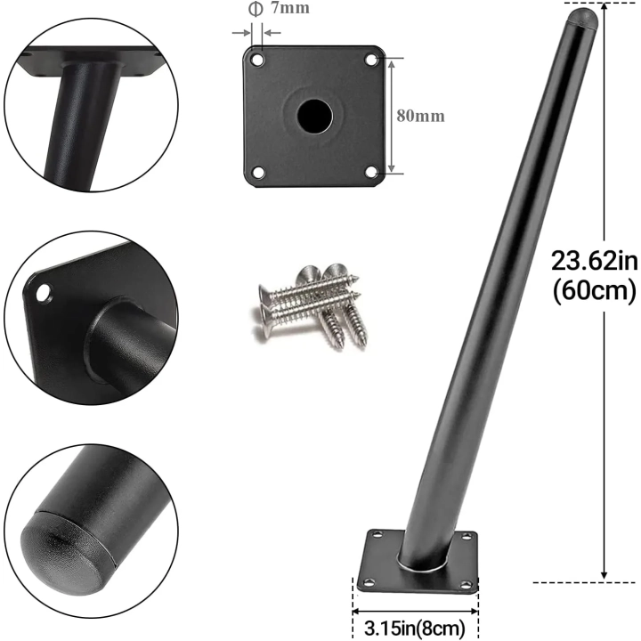 UŻYWANE Nogi do mebli metalowe 4 szt. 60 cm czarne do stołu / łóżka / szafy WingFly