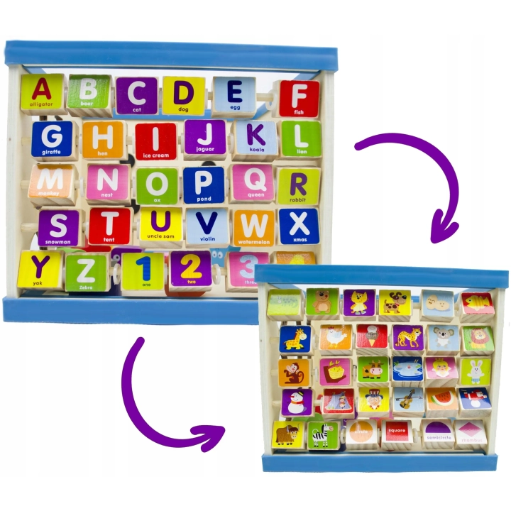 DREWNIANY SORTER KOSTKA EDUKACYJNA Z LABIRYNTEM ALFABET MONTESSORI SKRZYNKA