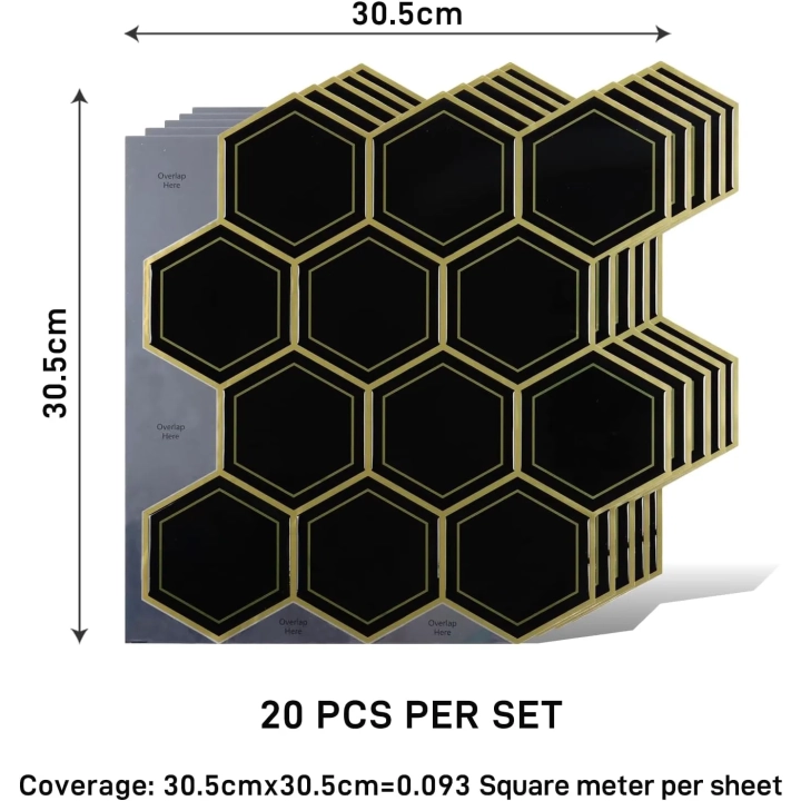 Naklejki ścienne 3D VaryPaper heksagonalne czarne 30,5x30,5 cm 20 szt.