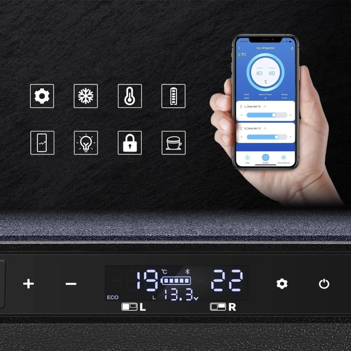 Lodówka samochodowa AAOBOSI TW75, 72l, WiFi, USB, 12/24V, 80 W, Powystawowy
