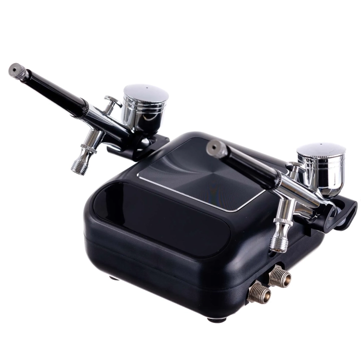 Kompresor na Dwa Aerografy 2x Aerograf 0,3 Wąż 170cm AUTO STOP Regulacja