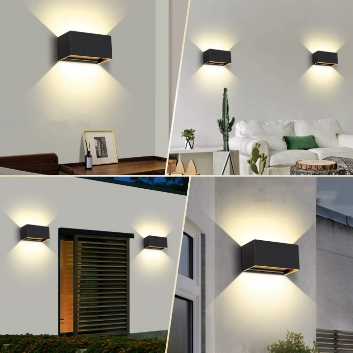 POWYSTAWOWY LED kinkiet Kingwen, 20 W, 3000 K, IP65, czarny, zestaw 2 szt.