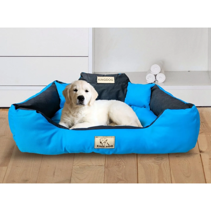 Legowisko dla psa kojec KINGDOG 130x105 cm personalizowane wodoodporne niebieskie