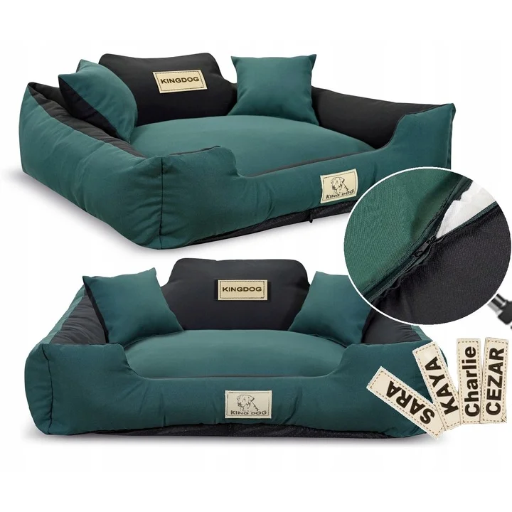 Legowisko dla psa kojec KINGDOG MM43 75x65 cm personalizowane rozbieralne antyslip zielone