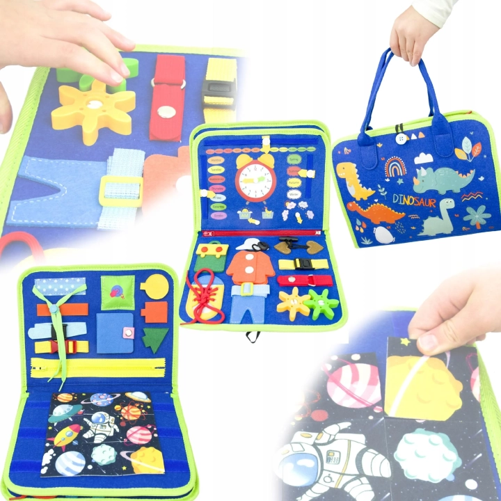 LT520 TABLICA MANIPULACYJNA DINOZAUR MONTESSORI KSIĄŻKA 3D SENSORYCZNA