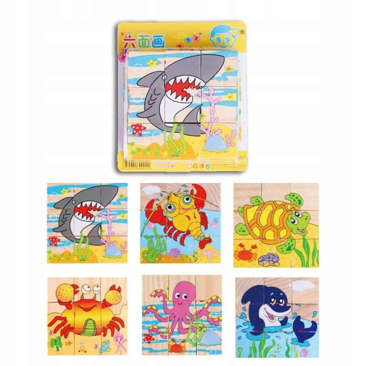 LT321 EDUKACYJNE DREWNIANE KLOCKI UKŁDANKA PUZZLE