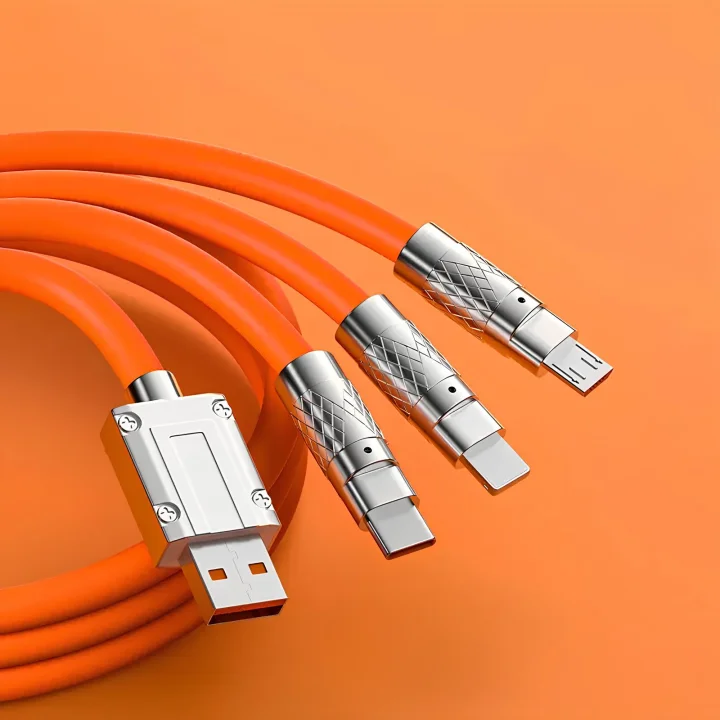 Kabel szybkiego ładowania USB 3w1 typu C 120w 6A 150cm pomaranczowy