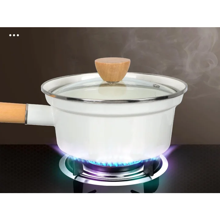 Rondel emaliowany Vaguelly 16 cm z miarką powłoką nieprzywierającą i drewnianym uchwytem