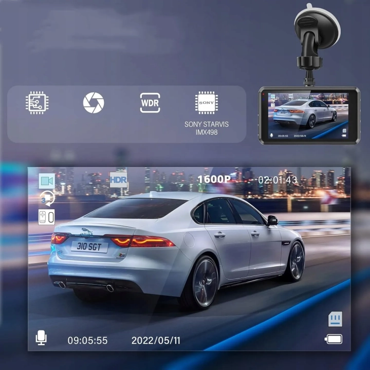 Rejestrator samochodowy Miden S7 2,5K, kamera przednia i tylna, SD 64 GB