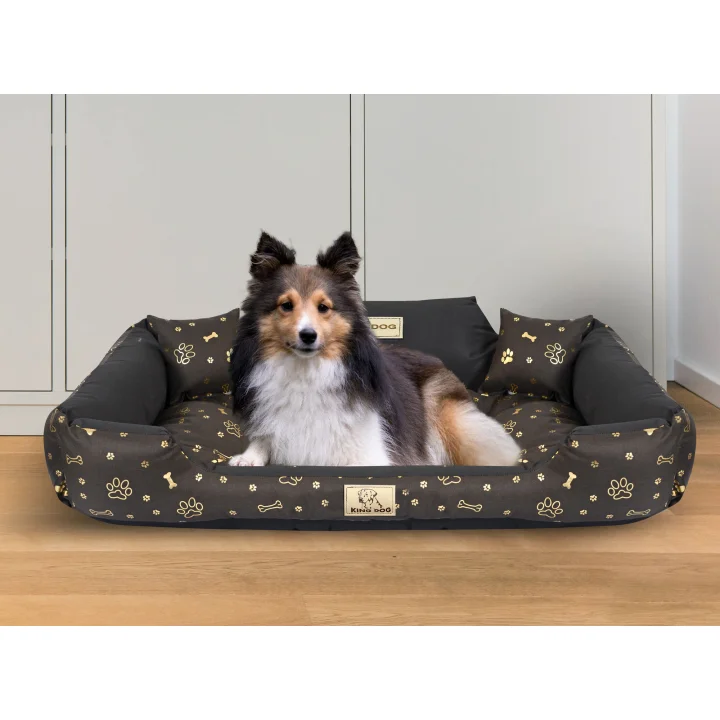 Legowisko dla psa kojec KINGDOG 100x75 cm personalizowane wodoodporne kości złote