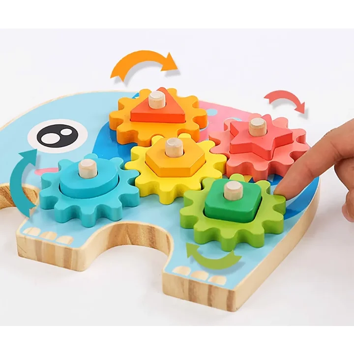 KLOCKI DREWNIANE SORTER EDUKACYJNY MONTESSORI SŁOŃ ZĘBATKI